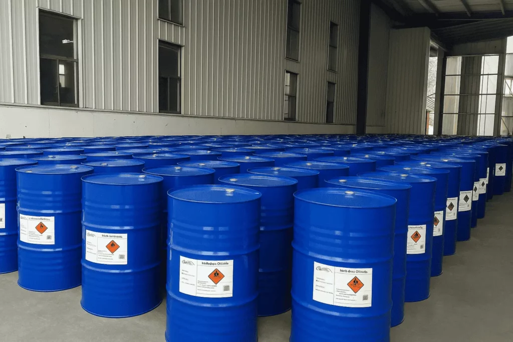 bulk methylene chloride in blue drums